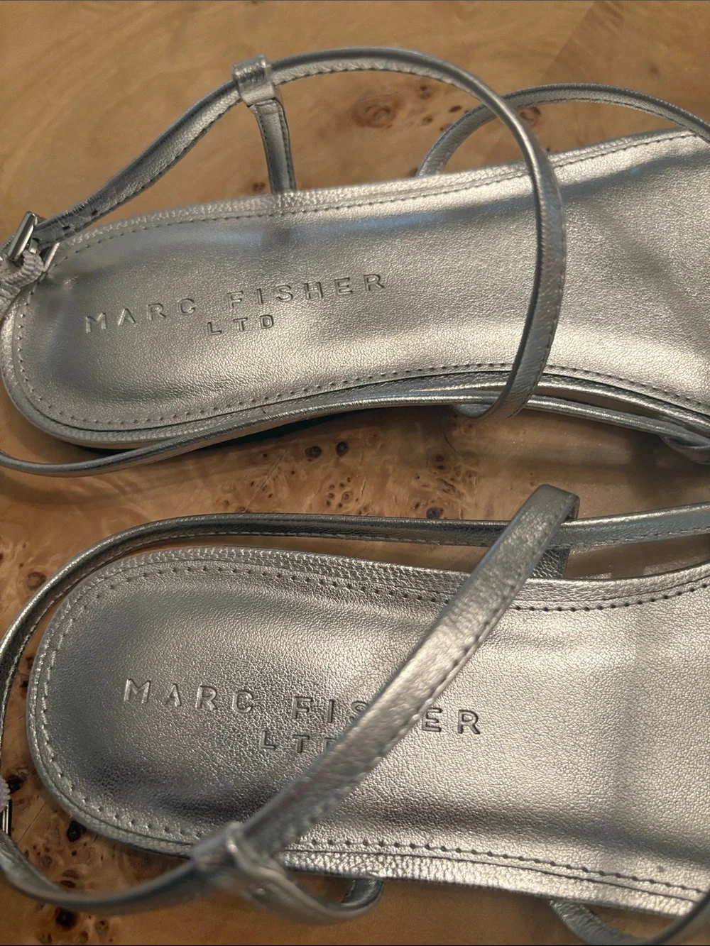 Marc Fisher Metallic Silver Multi-Strap Flat Sandals